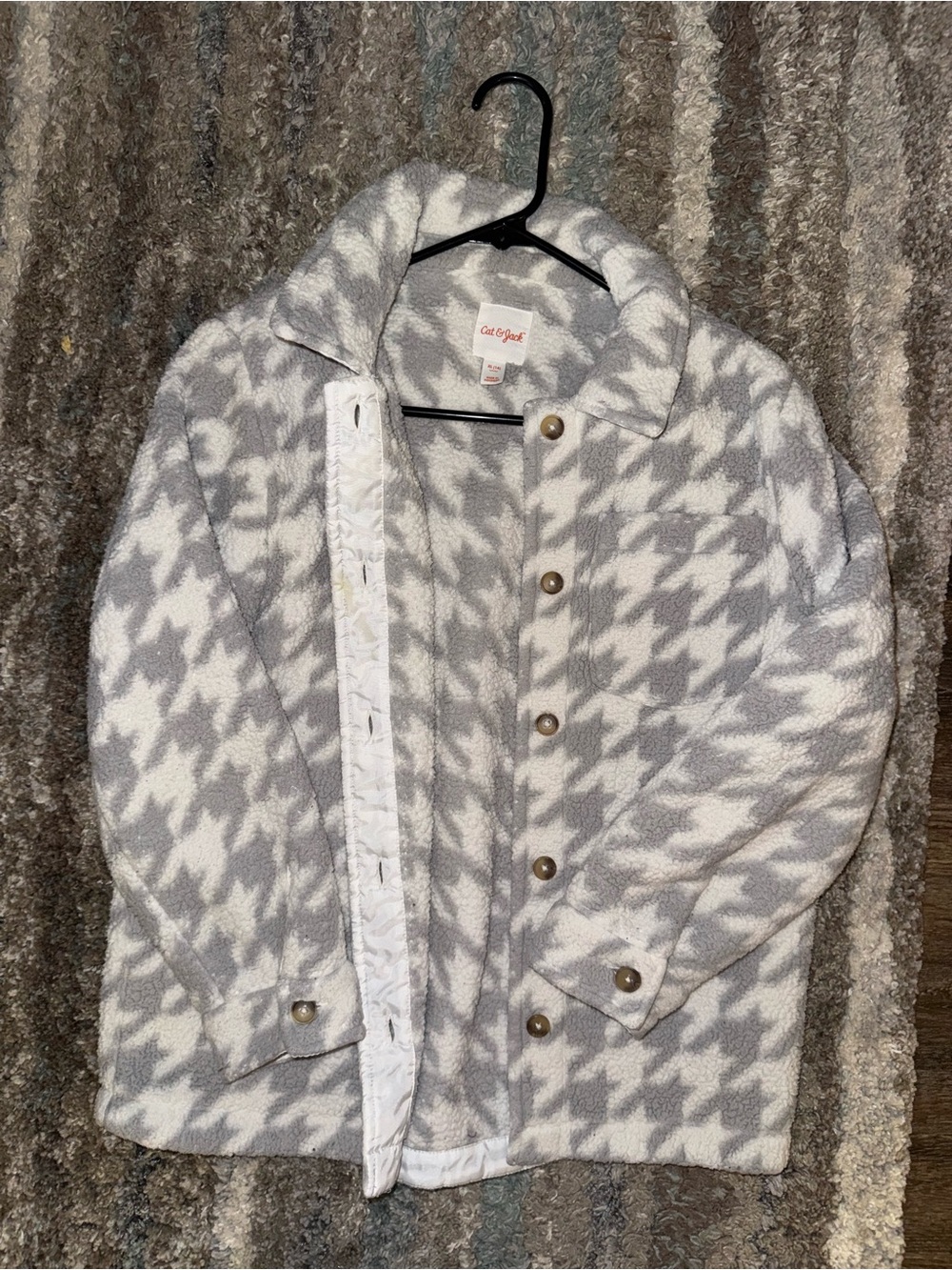 Cat & Jack Gray and White Houndstooth Teddy Jacket